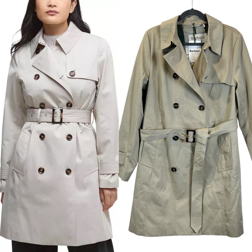 Barbour Short Greta Showerproof Trench Coat Light Fawn Women's 12 NWT Classic